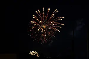 Lower Austria Night Shot Prints: Gold-colored firework explosions in a dark sky