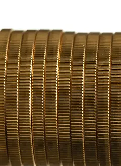 Stacked Gold Currency Prints: Gold Eagle one ounce coins in a stack and isolated against white