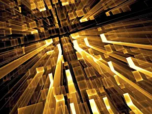 Virtual Reality Concept Art Prints: Golden technology background - abstract computer-generated image