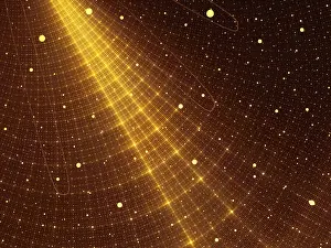 Deserted Futuristic Landscape Prints: Golden technology background with grid