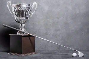 Deserted Golf Course Prints: Golf trophy with copy space