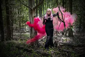 Dark Glamour Photography Prints: A gorgeous gothic model acts in a forest environment