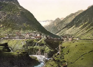 Vintage Railway Illustrations Prints: Goschenen, general view, St. Gotthard Railway