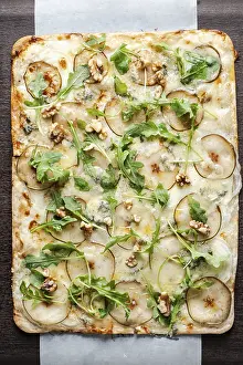 Freshly Baked Flatbread Prints: Gourmet flatbread preparing with pear