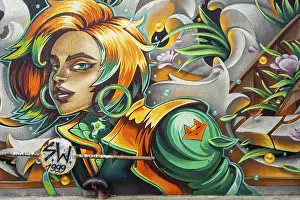 Prints of Graffiti mural in a courtyard, STEN.DUC. Sofia Graffiti Tour, Sofia, Republic of Bulgaria Sofia Prints: STEN Graffiti Mural Print, Sofia Courtyard