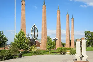 Kazakhstan Prints: Granite Obelisks and Lamp Posts, Independence Park Print