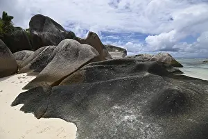 Anse Source DArgent Beach Prints: Granite rocks on the beach of Anse Source dArgent