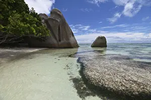 Steep Cliff Photography Prints: Granite rocks on the beach of Anse Source dArgent