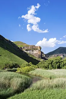 African Nature Reserve Scenery Prints: Grassland with sandstone cliffs and cliffs