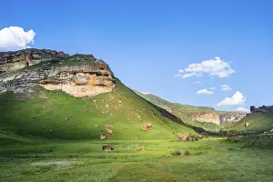 Sandstone Cliffs Landscape Prints: Grassland with sandstone cliffs and cliffs