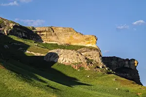 Highland Landscape Photo Prints: Grassland with sandstone cliffs and cliffs
