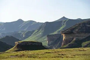 Rocky Cliff Erosion Landscape Prints: Grassland with sandstone cliffs and cliffs