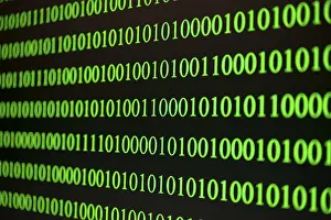 Green Binary Code Prints: Green binary numbers in a row, symbolising digital technology