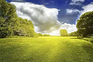 Farmland Scenery Prints: Green field and clouds