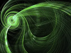 Digital Art Prints: Green Technology Print: Fractal Spiral Background