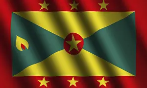 Prints of The Grenada flag flying in the wind Related Prints: The Grenada Flag Flying in the Wind Print