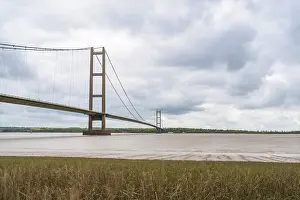 United Kingdom Cloudy Skies Prints: Grey clouds over the Humber Bridge