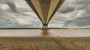 Humber Bridge UK Prints: Grey clouds over the Humber Bridge