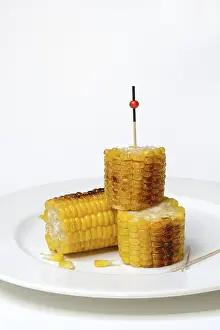 Sweet Corn Nutrition Prints: Grilled corn on the corn cob, cut up