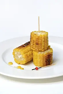 Sweet Corn Nutrition Prints: Grilled corn on the corn cob, cut up
