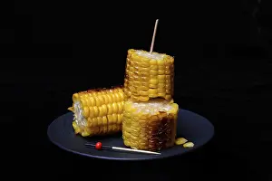 Sweet Corn Nutrition Prints: Grilled corn on the corn cob, cut up