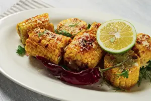 Sweet Corn Nutrition Facts Prints: Grilled corn with spices, top view