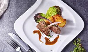 Empty Plate Food Photography Prints: Grilled lamb chops with potatoes