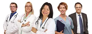 Caucasian Ethnicity Medical Care Prints: Group of doctors or nurses isolated on a white background