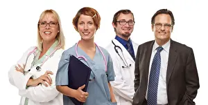 White Background Doctors Prints: Group of doctors or nurses isolated on a white background