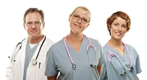 White Background Doctors Prints: Group of doctors or nurses isolated on a white background