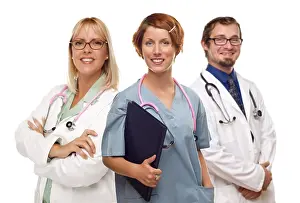 White Background Doctors Prints: Group of doctors or nurses isolated on a white background