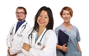 White Background Doctors Prints: Group of doctors or nurses isolated on a white background