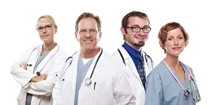 White Background Doctors Prints: Group of doctors or nurses before a white background