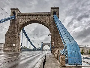 Suspension Rope Bridge Europe Prints: Grunwald Bridge is a suspension bridge over the river Oder in Wroclaw