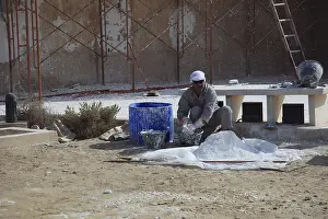 Construction Site Qatar Prints: Guest workers on a construction site