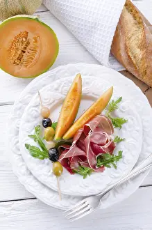Ham With Melon Prints: Ham with melon and olives