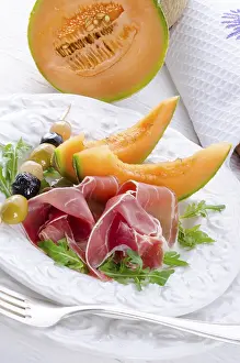 Prints of Ham with melon and olives Parma Prints: Ham with Melon and Olives Print