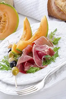 Prints of Ham with melon and olives Related Prints: Ham with Melon and Olives Print