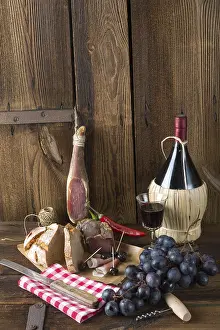 Gastronomy Photography Prints: Ham, wine and bread