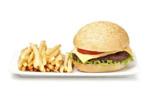 Close Up Burger Prints: hamburger isolated on white background