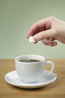 Hot Beverage Drink Prints: A Hand adding sugar to a cup of black coffee