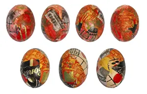 Traditional European Art Prints: Hand painted Easter eggs with gold leaf and dollars