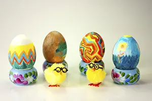 Juvenile Bird Photography Prints: Handmade Painted Easter Eggs with yellow chicks