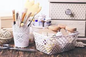 Sewing Shop Equipment Prints: Handmade tools - brushes, paints