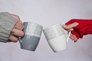 Urban Coffee Culture Prints: Hands sweaters clinking mugs