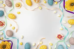 Spring Flowers Prints: Happy Easter background with easter eggs