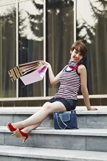 Happy Shopper Prints: Happy shopper on the steps