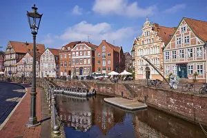 Old Town Germany Prints: Harbour basin with railing and lantern