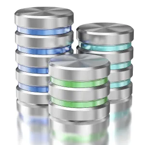 Data Storage Icon Prints: Hard disk drive data storage database icon symbols isolated with reflection