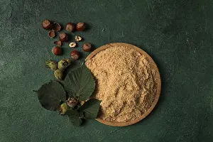 Top Down View Of Nuts Prints: Hazelnut flour, top view, filbert